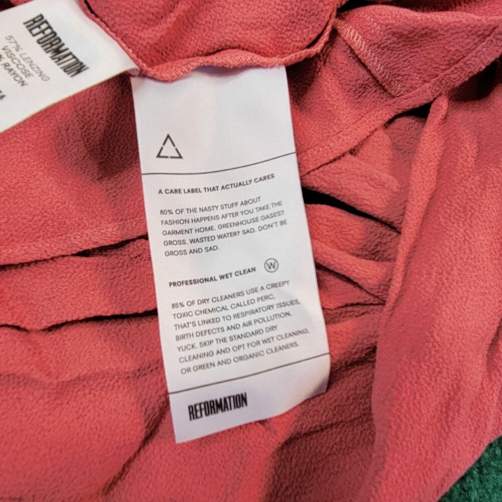 Reformation Women Dress Sz 6 Coral Pink Long-Sleeve Mini Flowy Skirt Tie Front - Picture 10 of 11